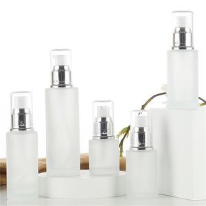 Frostat glasflaska Lotion Spray Pump Flaskor Parfymbehållare Comestic Refillerbar Förpackning 20 ml 30 ml 40 ml 60 ml 80 ml 100 ml