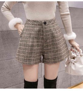 Vinter Kvinnor Shorts Mode Woolen Casual High Waist Sashes Wide Ben Woman Warm 210429