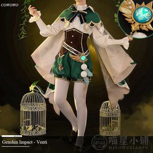 Anime! Gensshin Impact Venti Game Gorgeous Lovely Uniform Cosplay Costume Halloween Carnival Party Strój dla kobiet 2020 New Y0903