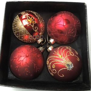 Wholesale party packs resale online - Party Decoration pack Diameter cm Small Size Four Different Design Red Series Hand Painting Glass Ball Christmas DayTree Hanging Gift