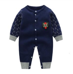 Herbst Winter Baby Marke Langarm Strampler Pullover Kleinkind Gestrickte Buchstaben Gedruckt Overalls Neugeborenen Onesies Säugling Kinder Kleidung Babys Kleidung