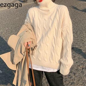 Ezgaga Turtleneck Sweater Pullover Women Winter Fashion Streetwear Korean Ladies Knitted Tops Loose Warm Outwear Jumper 210430