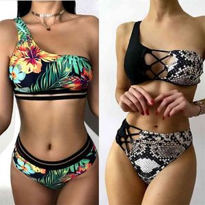 Tyakkve One Shoulder Sexig Baddräkt Kvinnor Bikini Micro High Ben Swimming Suit För Badning Baddräkt Bikinis Set 210629