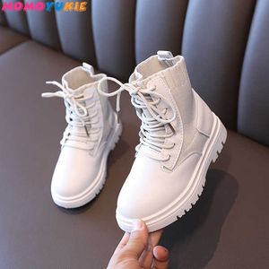 Autumn/Winter Children Boots Boys Girls Leather Martin Boots Plush Fashion Waterproof Non-slip Warm Kids Boots Shoes 26-37 210713