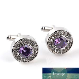 Luksusowe Wysokiej jakości Biżuteria Męskie Biały Purpurowy Enamel Crystal Cufflinks Okrągły Wedding Party Cufflink Francuski Koszula Przyciski Mankiety Cena Fabryczna Ekspert Jakość projektu