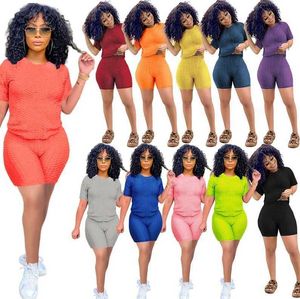 Mulheres Verão Duas Peças Calças Yoga Outfits T-shirt de Manga Curta + Shorts Tracksuits Corredores Cor Sólidos Terno Ginásio Roupas Plus Size