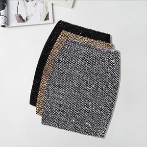 Fashion Hip Slim Bling Women Skirts Gold Sequin OL Bodycon Pencil Skirt Femininas Elegant Ladies Party Wear Sexy Mini Skirt X0428