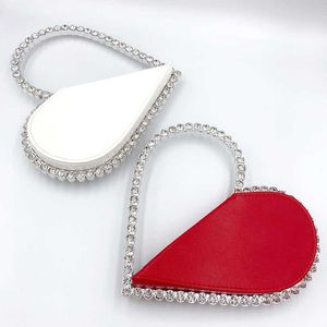 2021 Women Diamond Red Heart Evening Clutch Bag Designe Chic Rhinestone Acrylic Handle Black Purse For Wedding Party Sac A Main Q0709