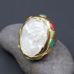 Biżuteria Guaiguai Natural Shell Pearl Beauty Multi Color Jade Pozłacane Pierścień Regulowany Handmade Dla Lady