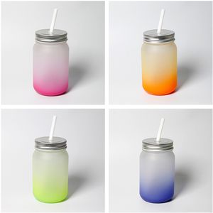 Sublimazione Mason Jar 15oz Gradient Glasses Bicchieri da vino multicolore fai-da-te Sublimazione della tazza di birra Trasferimento di calore Tazze per bere Air A12