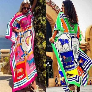 MIddle East kuwait long dresses woman Fashion Women Sexy Boho Summer Casual Chiffon Floral Evening Party Beach Long Maxi Dress X0621