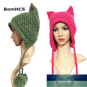 Bomhcs knit flätad katt öron hatt för kvinnor handgjorda stickning virka varmare beanie vinter keps fabrikspris expert design kvalitet senaste stil ursprungliga status