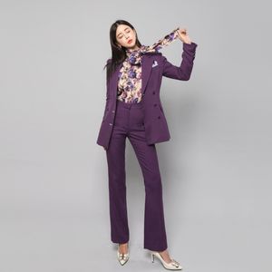 Yaz Bahar Örgün Moda Iş Üniforma Kadın Pantolon Takım Elbise 2 Parça Set Ince Blazer Ceket Ofis Lady Pantsuit 210514