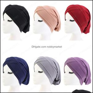 Czapka / SKL Czapki Czapki Kapelusze, Szaliki Rękawiczki Moda Aessors Muzułmańskie Plisowane Turban Hat Kobiety Stretch Wyciek włosów ER Chemo Cap Islamski Beanie