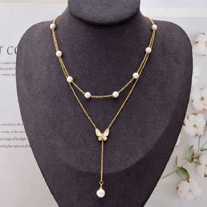 Fashion ladies necklace butterfly pearl titanium steel inlaid with natural shells classic popular new luxury high-end jewelry