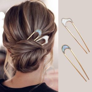 Fashion Metal Hair Sticks for Women Shell Hair Clip Pins Minimalist U Shape Girls Hairpins Hair Bun Maker Headwear