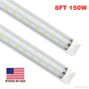 8FT LED Light Fixtures, 150W SMD5730 8FT LED Shop Light 6500K Cold White Dual Side T8 V-Shape Integrated 8 Foot LED Tube Lights, Clear Cover