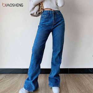 Calça jeans queimadas femininas Cintura alta Moda Larga Streetwear Plus Size Calças Feminino Mamãe Denim Boot Cut Calças 210629