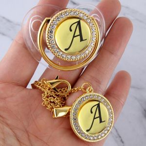 Pacifiers# Luxury Bling Rhinestones Dummy 26 Initial Letters Transparent Baby Pacifier Born Infant Silicone Orthodontic Nipple