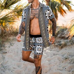 Men's Tracksuits Beach style loose shirt Hawaiian casual printed two-piece suit