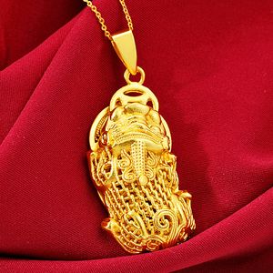 Catena con ciondolo Pixiu cavo in oro giallo 18 carati, gioielli tradizionali riempiti per donna e uomo