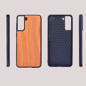 God kvalitet Mobiltelefon Körsbärsfall Trä Soft TPU Cover Case Bambu för Samsung S22 Plus Not 20 Ultra iPhone 13 Series