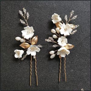 Fermagli per capelli Barrettes Gioielli Slbridal Fatti a mano Lega Foglia Ceram Fiore Perle d'acqua dolce Spilla da sposa Adesivo da sposa Donne Drop Delivery 20