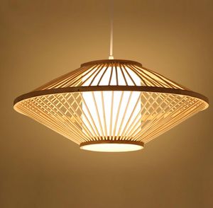 Bamboo Wicker Rattan Hängsmycke Lampa Lampa Fixtur Rustik Japan Tatami Hängande Luminaria Design för matbord Rumsrestaurang