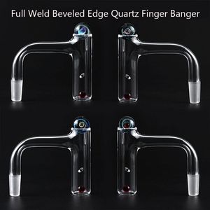 Full Weld Beveled Edge Quartz Finger Banger Rökning Tillbehör med 6mm Ruby, 14mm Universe Kepsar För Glas Vatten Bong Dab Oil Rigs