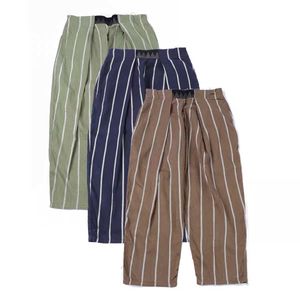 21AW KAPITAL HIRATA HEHONG FASHION MEN'S OCH WINDOWS TWO-FOLOR BOTTOM LINEN STRIPE Andningsbara casual byxor