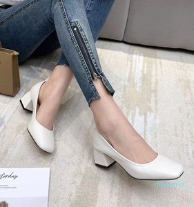 2021 05030121 40 black/white calf skin genuine leather chunky kitten heels square toe shoes work