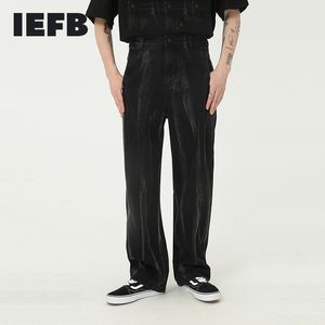 IEFB Mäns Slitage Sommar Gradvis Tie Färgning Svart Denim Byxor Lossa Straight Jeans Straight Pants Streetwear 9Y7092 210524