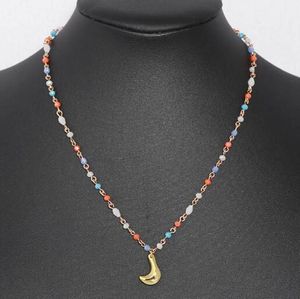 Pendant Necklaces Color Beads Crescent Socket Long Necklace For Girls Candy Buckle Fashion Sweet Women Golden Moon Neck Chain