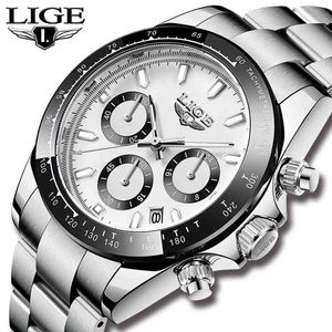 LIGE Fashion Mens Watches with Stainless Steel Top Brand Luxury Sports Chronograph Quartz Watch Men Relogio Masculino 210527