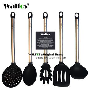 WALFOS 100% Gıda Sınıf Silikon Pişirme Kaşık Çorba Lapa-Yumurta Spatula Turner Mutfak Araçları Paslanmaz Çelik Pişirme Gereçleri Set 210326