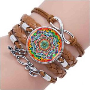 1 stks / partij Boeddhisme Mandala Logo Armband OM Yoga Art Chakra Heilige Geometrie Religieuze Sieraden Amulet Armbanden HZ1 Link, Ketting