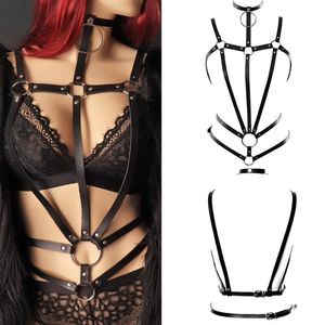 Cinture Punk Gotico Crop Top Reggiseno Bondage sexy Lingerie Fetish Finimenti in pelle Donna Reggicalze Cinghie Body Festival Rave Costume