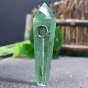 Tubo da fumo in fluorite verde naturale Pipa in cristallo di pietra originale Caratteristico produttore di aspirazione di gemme estere di moda a sei diamanti