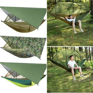 Barraca impermeável do toldo + net mosquito Camping Caminhadas Hammock Set Fontes ao ar livre para jardim em casa Acessórios