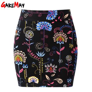 Elastic High Waist Pencil Skirt Women s Knit Plus Size Bodycon Sexy Short Mini s Print Floral 210428