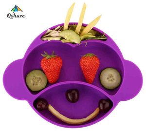 Qshare Piatti per pappe Prato Piatto per bambini Ciotola in silicone per bambini Scimmia Stoviglie Piatti per frutta Stoviglie per bambini Tovaglietta Ciotola per bambini G1210