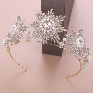 Vintage Gold Crystal Pearls Bridal Tiaras Crowns Baroque Rhinestone Pageant Diadem Veil Tiara Hairbands Wedding Hair Accessories Clips & Bar