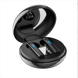 TWS T15 Fone Bluetooth 5.0 Trådlös Mini Portable hörlurar Gullig hörlurar Trådlös laddningsledning LED-skärmskydd med spegel