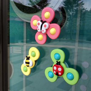 Butterfly Cartoon Relief Stress Onderwijs Vingertop Gyro Rattles Beyblade Draaiende Top Kids Fidget Spinner met zuignap Toys Q0528