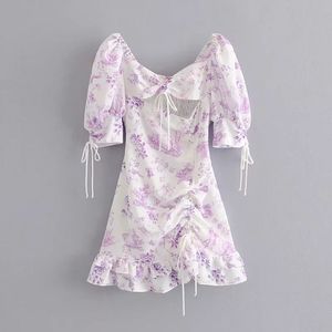 セクシーなレースアップバックレスミニドレス女性サミンエレガントな花パーティービーチビンテージBOHO VESTIDOS 210521