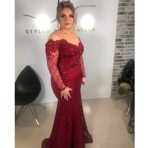 Red Full Lace 2019 Mother Of Bride Dresses Off The Shoulder Beading Wedding Guest Dress Cheap Long Sleeve Formal Gowns 328 328