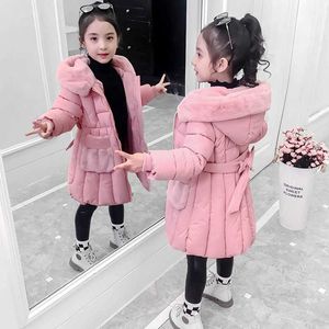 Russische Winterjacke für Mädchen mit Kapuze Mantel 2021 Neue Kinder Schneeanzug Daunenbaumwollkleidung Oberbekleidung Lange Teen Parka Kleidung -30 H0909