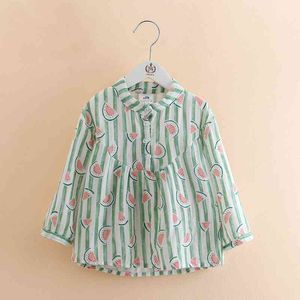 Primavera Chegada crianças roupas crianças mandarim colarinho meninas meninas melancia impressão listra longa manga blusas camisa tops 210529