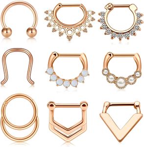 9PCs 16g Clicker Nose Septum Ringar Rostfritt stål Hoop Croilage Örhängen Tragus Helix Rook Body Piercing