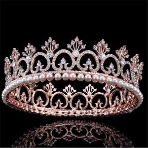 Panna młoda główka Rose Gold Crown Headband Barok Bridal Tiaras Biżuteria Princess Diadem Dla Kobiet Prom Wesele Akcesoria do włosów X0726